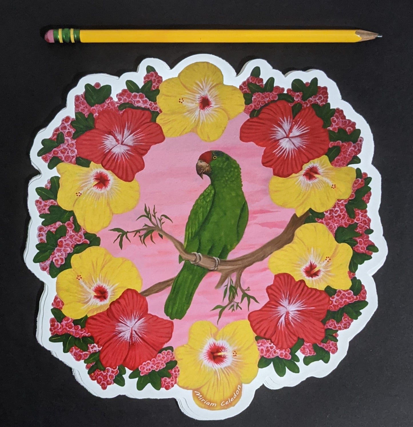 red-crowned parrot with RGV flowers